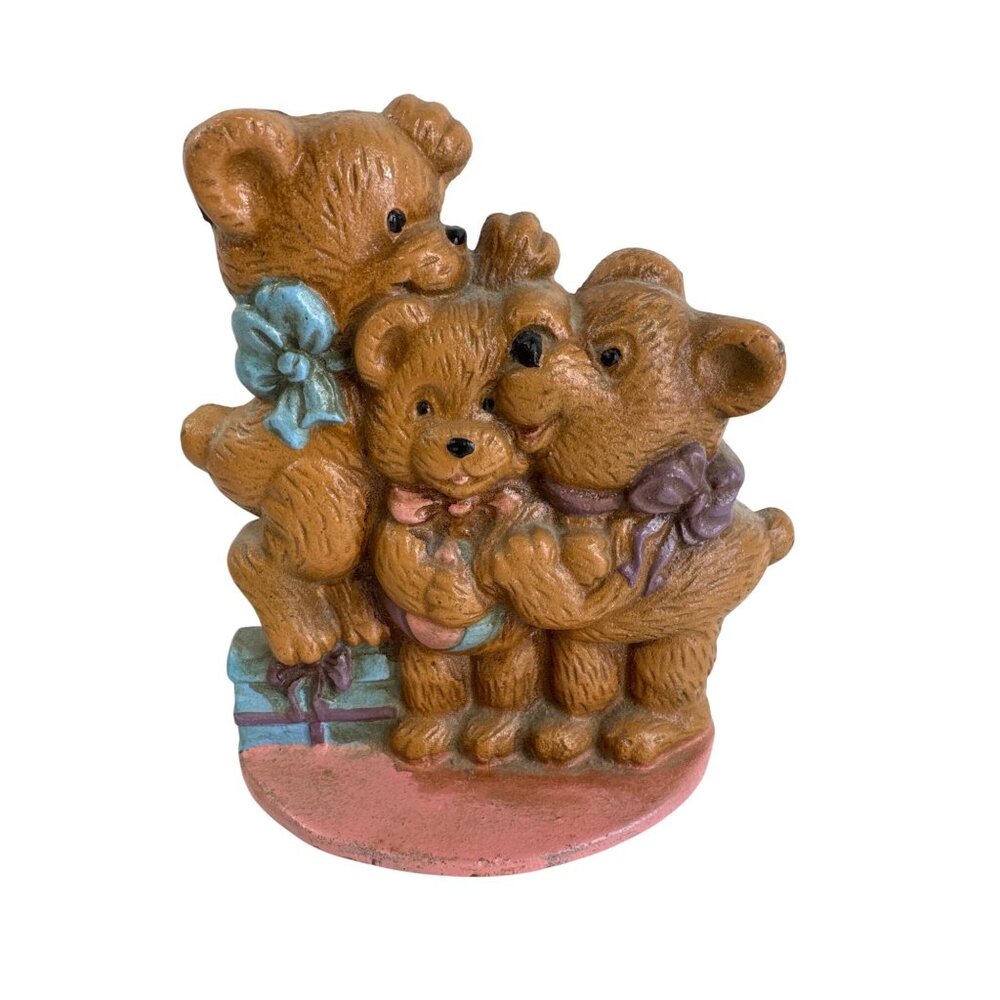 Vintage Cast Iron Bear Family Doorstop Figurine